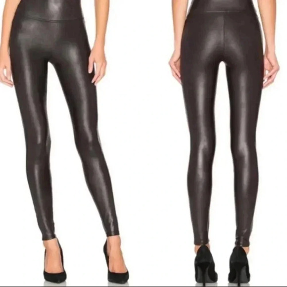 Spanx Black Faux Leather Leggings Full Length Size Large - Picture 1 of 10